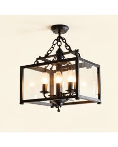Ellenton 4 - Light Shaded Rectangle Chandelier With Wrought Iron Accents (synthetic illustration; no displayed measurements)