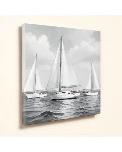 White Painted Sailboats - Print On Canvas (synthetic illustration; no displayed measurements)