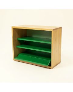 Pine Arc Low Bookcase - Green (synthetic illustration; no displayed measurements)