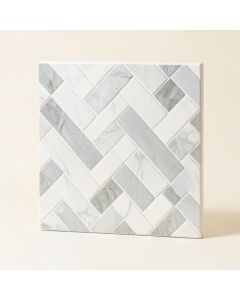 Herringbone Carrara 10 '' X 10 '' Resin Peel & Stick Mosaic Tile In White/Gray (synthetic illustration; no displayed measurements)