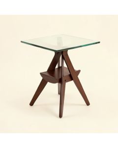 Schroeders Glass Top 3 Legs End Table With Storage (synthetic illustration; no displayed measurements)