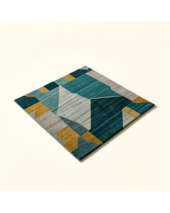Ruby Tamara Mid-Century Modern Abstract Geometric Teal Blue/Gray/Gold Area Rug (synthetic illustration; no displayed measurements)
