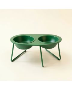 Dune Brook Pet Feeding Stand With Two Plain Empty Bowls - Green (synthetic illustration; no displayed measurements)