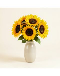 Faux Sunflowers Floral Arrangement In Vase (synthetic illustration; no displayed measurements)