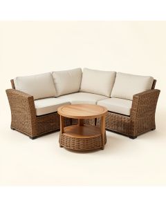 Winston Porter 3Pcs Patio Rattan Furniture Set Solid Wood Frame Cushion Sofa Round Table Shelf (synthetic illustration; no displayed measurements)
