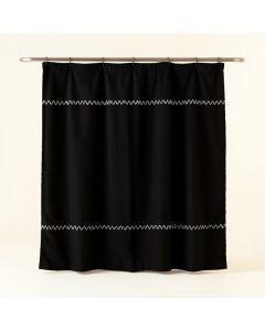 Cliff Edge Shower Curtain Hanging Flat From A Plain Rod - Black (synthetic illustration; no displayed measurements)