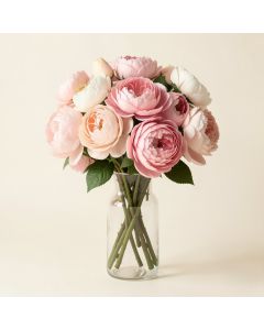 Blush Real Touch Peony Floral Arrangement In Glass Vase (synthetic illustration; no displayed measurements)