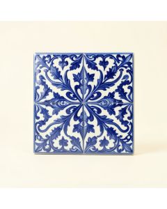 Mediterranean 4 '' X 4 '' Ceramic Azur Decorative Tile In Blue/White (synthetic illustration; no displayed measurements)