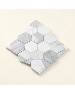 Hexagon Marble Mosaic Tile In White/Gray (synthetic illustration; no displayed measurements)