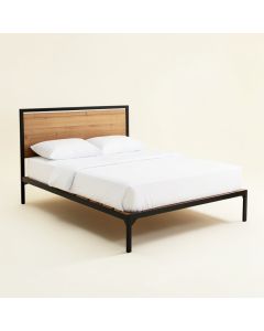Wood Platform Bed With Headboard, Wood Slat (synthetic illustration; no displayed measurements)