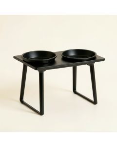 Oak Crossing Pet Feeding Stand With Two Plain Empty Bowls - Black (synthetic illustration; no displayed measurements)