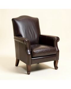 Leather Queen Anne Back Arm Chair In Dark Brown (synthetic illustration; no displayed measurements)