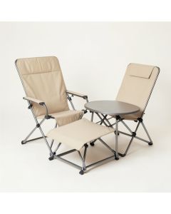 3 Pcs Folding Portable Zero Gravity Reclining Lounge Chairs Table-Beige (synthetic illustration; no displayed measurements)