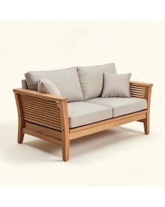 Aldridge Teak Patio Sofa With Cushions (synthetic illustration; no displayed measurements)