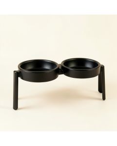 Cedar Bridge Pet Feeding Stand With Two Plain Empty Bowls - Black (synthetic illustration; no displayed measurements)