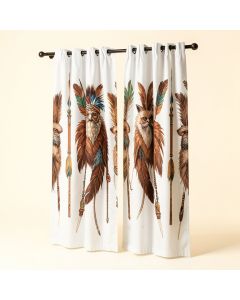 Brookhill American Watercolor Tribal Chief With Feathers And Beads Arrow Figures Print Graphic Print & Text Semi-Sheer Rod Pocket Curtain Panel (synthetic illustration; no displayed measurements)
