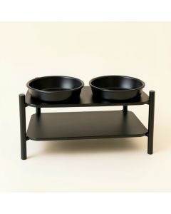 Harbor Brook Pet Feeding Stand With Two Plain Empty Bowls - Black (synthetic illustration; no displayed measurements)