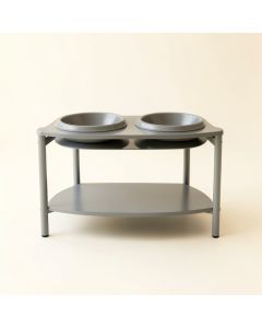 Linden Branch Pet Feeding Stand With Two Plain Empty Bowls - Gray (synthetic illustration; no displayed measurements)