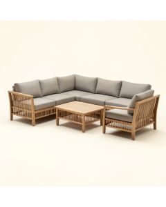 4 Piece Teak Sectional Seating Group With Cushions (synthetic illustration; no displayed measurements)