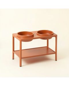 Lake Bluff Pet Feeding Stand With Two Plain Empty Bowls - Terracotta (synthetic illustration; no displayed measurements)