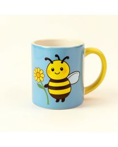 Cute Honey Bee Holding Flower Happy Summer Cartoon Coffee Mug (synthetic illustration; no displayed measurements)