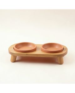 Clay Edge Pet Feeding Stand With Two Plain Empty Bowls - Terracotta (synthetic illustration; no displayed measurements)