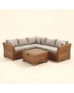 Agaran 5 Piece Rattan Sectional Seating Group With Cushions (synthetic illustration; no displayed measurements)