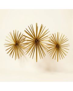 Set Of 3 Contemporary 6 , 9 , And 11 Inch Gold Tin Starburst Sculptures (synthetic illustration; no displayed measurements)