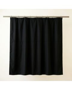 River Arc Shower Curtain Hanging Flat From A Plain Rod - Black (synthetic illustration; no displayed measurements)