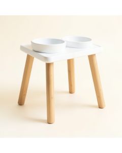 Juniper Edge Pet Feeding Stand With Two Plain Empty Bowls - White (synthetic illustration; no displayed measurements)