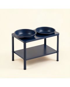 Birch Bridge Pet Feeding Stand With Two Plain Empty Bowls - Navy (synthetic illustration; no displayed measurements)