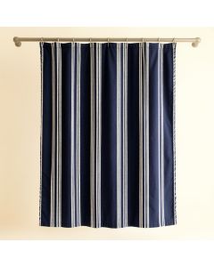 Lake Crossing Shower Curtain Hanging Flat From A Plain Rod - Navy (synthetic illustration; no displayed measurements)