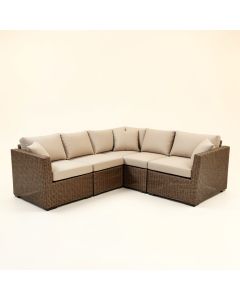 Orellana V-Shaped 4 Piece Sectional Seating Group With Cushions (synthetic illustration; no displayed measurements)