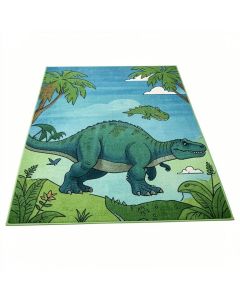 Weranna Dinosaur Dino Safari Road Map Educational Learning Green/Blue Indoor/Outdoor Rug (synthetic illustration; no displayed measurements)