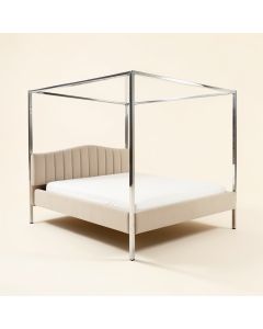 Upholstered Low Profile Four Poster Bed (synthetic illustration; no displayed measurements)