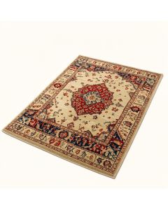 Mamora Oriental Machine Made Power Loom Wool/Polyester Beige/Red/Blue Area Rug (synthetic illustration; no displayed measurements)