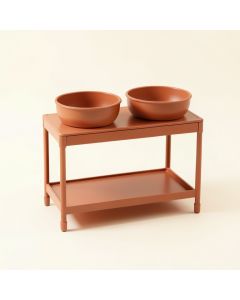 Flint Bridge Pet Feeding Stand With Two Plain Empty Bowls - Terracotta (synthetic illustration; no displayed measurements)