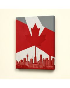 Canadian Flag With Maple Leave And City - Wrapped Canvas Textual Art Print (synthetic illustration; no displayed measurements)