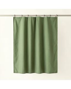 Cedar Falls Shower Curtain Hanging Flat From A Plain Rod - Green (synthetic illustration; no displayed measurements)