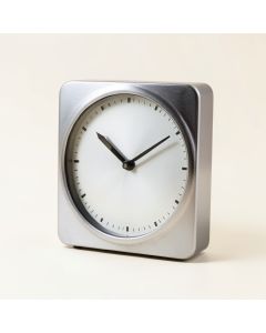 Industrial Analog Metal Quartz Tabletop Clock (synthetic illustration; no displayed measurements)