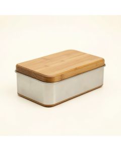 Stainless Steel Bread Box With Bamboo Cutting Board (synthetic illustration; no displayed measurements)