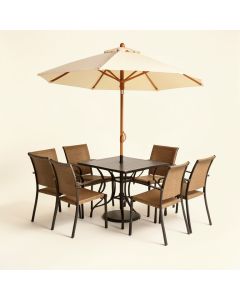 Azelle 6 Piece Bistro Set With Umbrella (synthetic illustration; no displayed measurements)