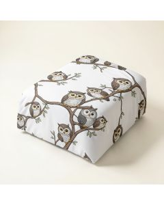 Owl Cartoon Style Illustration Of Cute Owls On The Branches Decorative Print Duvet Cover Set (synthetic illustration; no displayed measurements)