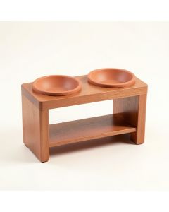Alder Branch Pet Feeding Stand With Two Plain Empty Bowls - Terracotta (synthetic illustration; no displayed measurements)