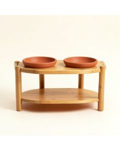 Stone Brook Pet Feeding Stand With Two Plain Empty Bowls - Terracotta (synthetic illustration; no displayed measurements)
