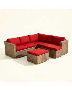 Breakwater Bay 5Pcs Patio Set Sectional Rattan Wicker Furniture Set W/ Red Cushion (synthetic illustration; no displayed measurements)