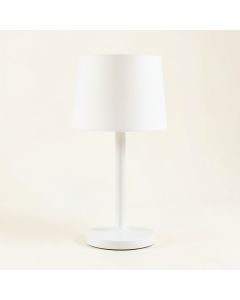 Dawn Arc Table Lamp With A Plain Fabric Shade (synthetic illustration; no displayed measurements)