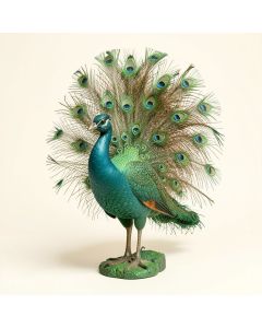 Raubsville Realistic Male Peacock With Beautiful Sculpted Iridescent Train Quill Feathers Statue (synthetic illustration; no displayed measurements)