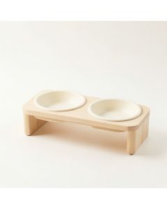 Cedar Brook Pet Feeding Stand With Two Plain Empty Bowls - Ivory (synthetic illustration; no displayed measurements)