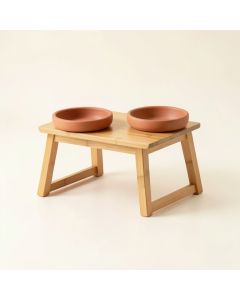 Bay Bend Pet Feeding Stand With Two Plain Empty Bowls - Terracotta (synthetic illustration; no displayed measurements)